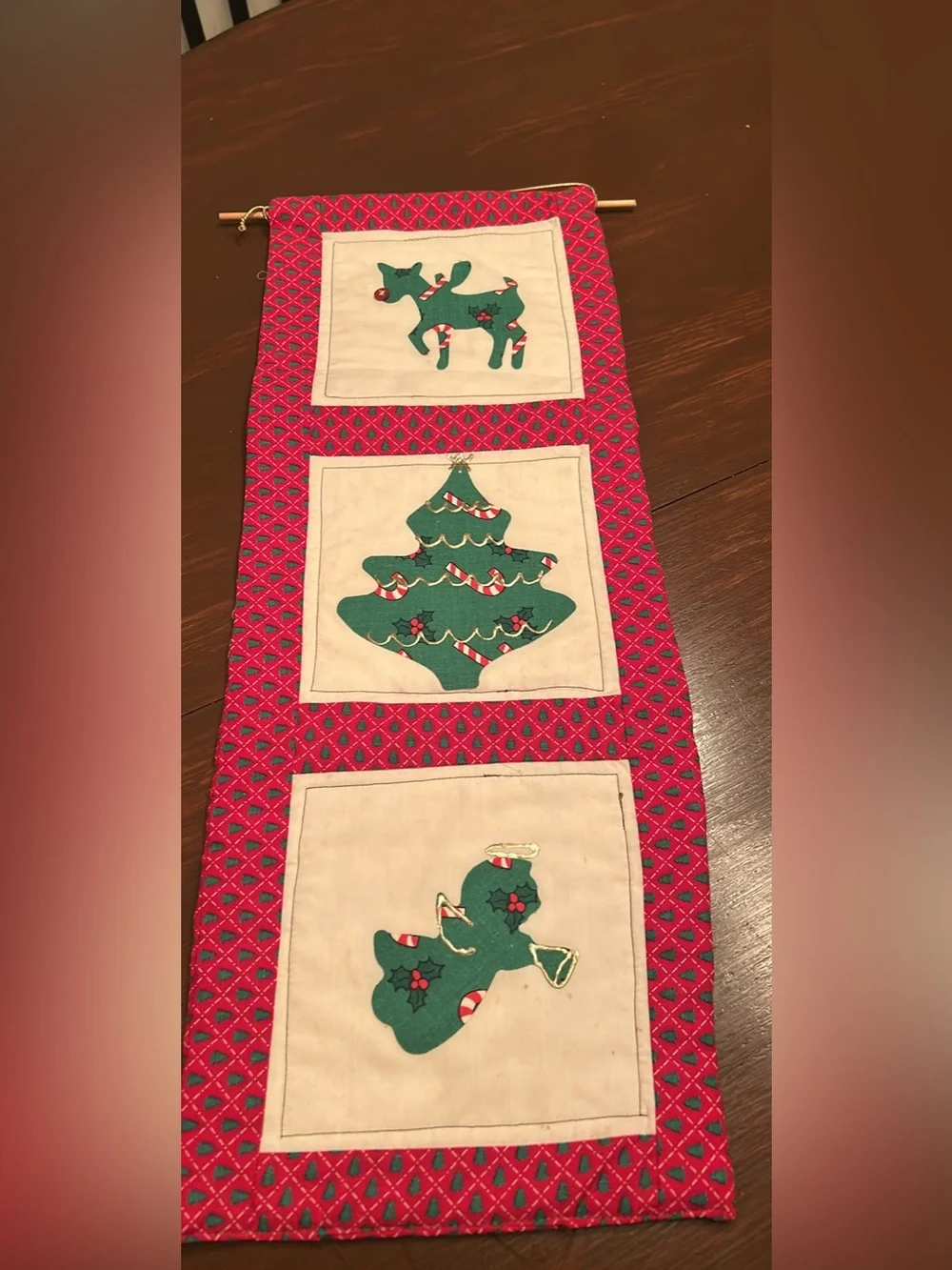 Holiday Wall Hanging Table Runner - Green & Red Christmas Panels